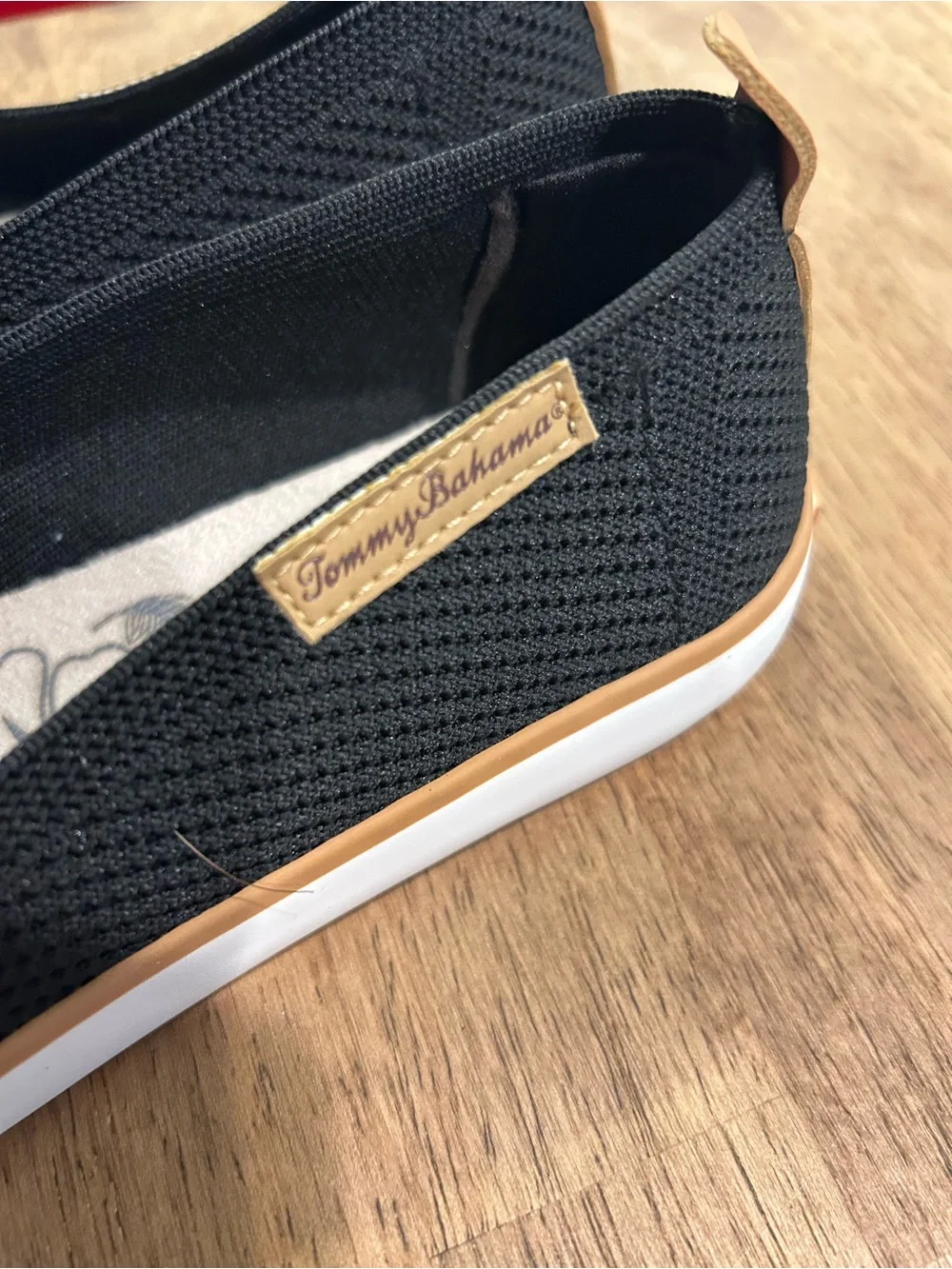 Tommy Bahama Black Knit Espadrille Slip-Ons with Tan Accents